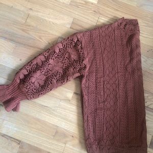 XL Rust colored crocheted lace sweater.